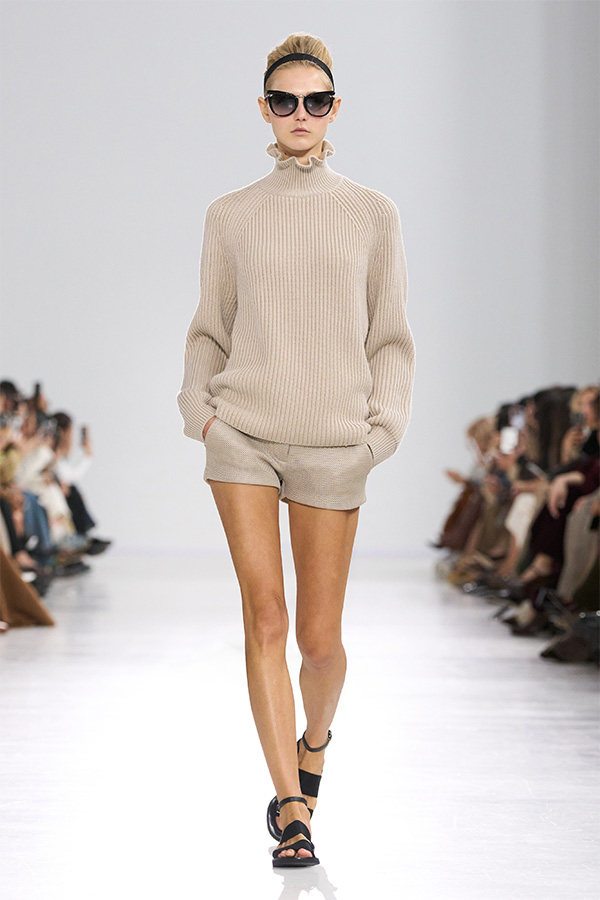 Max Mara Spring/Summer 2026 Fashion Show - Look with Turtleneck and matching Shorts.
